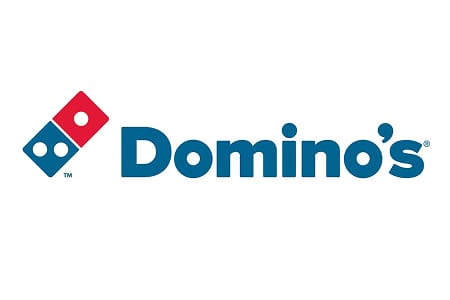 Domino's pizza logo with red and blue domino