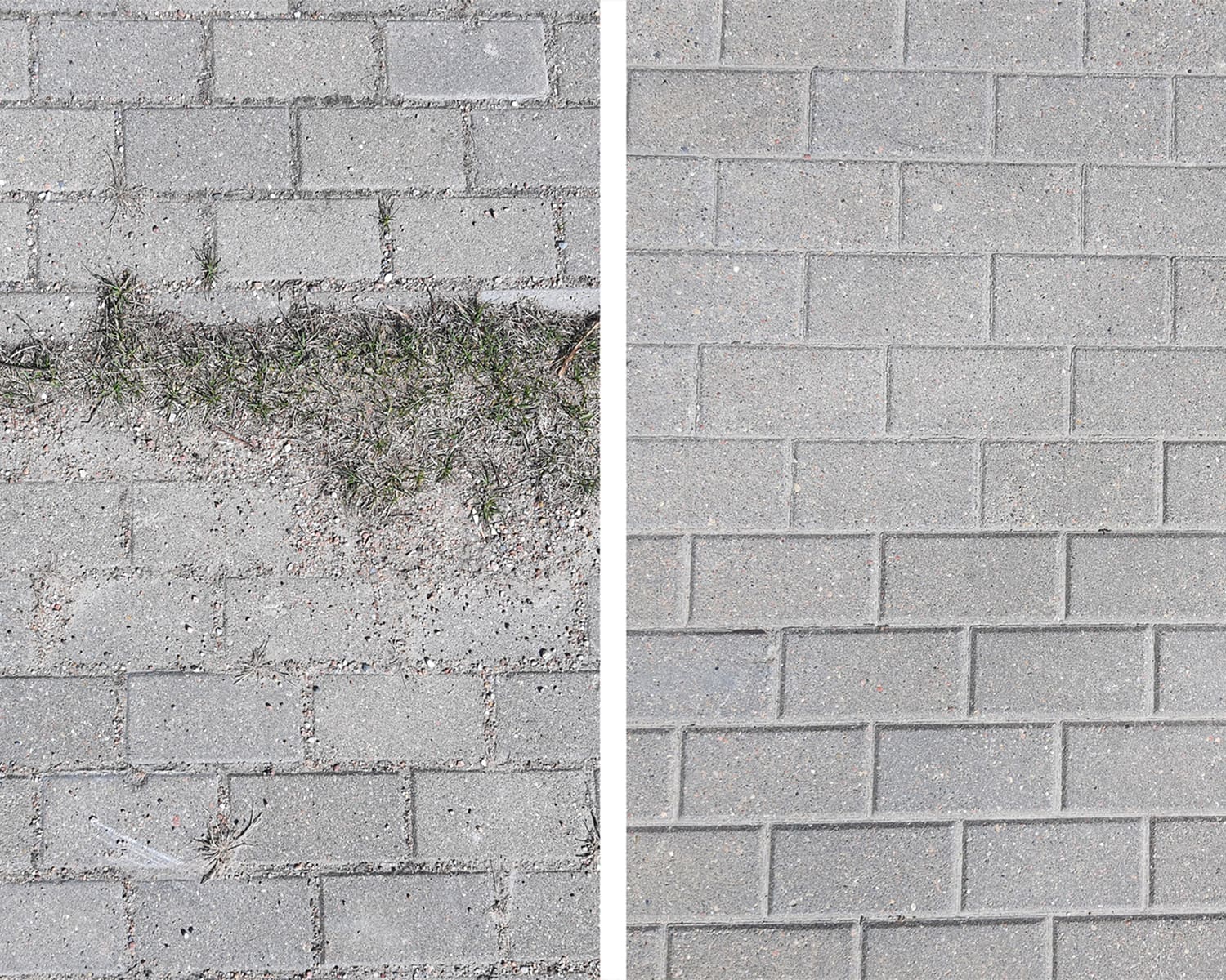 Comparison of dirty and clean concrete pavers
