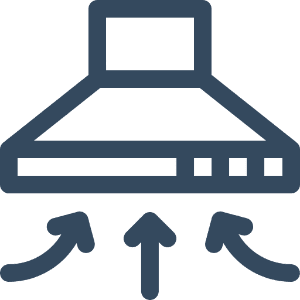 Kitchen range hood icon with airflow arrows