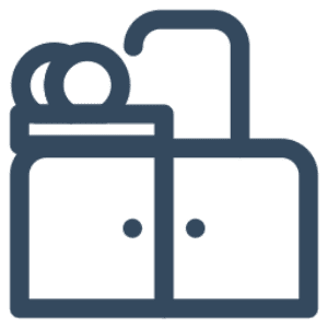 Stylized kitchen sink and cabinets icon