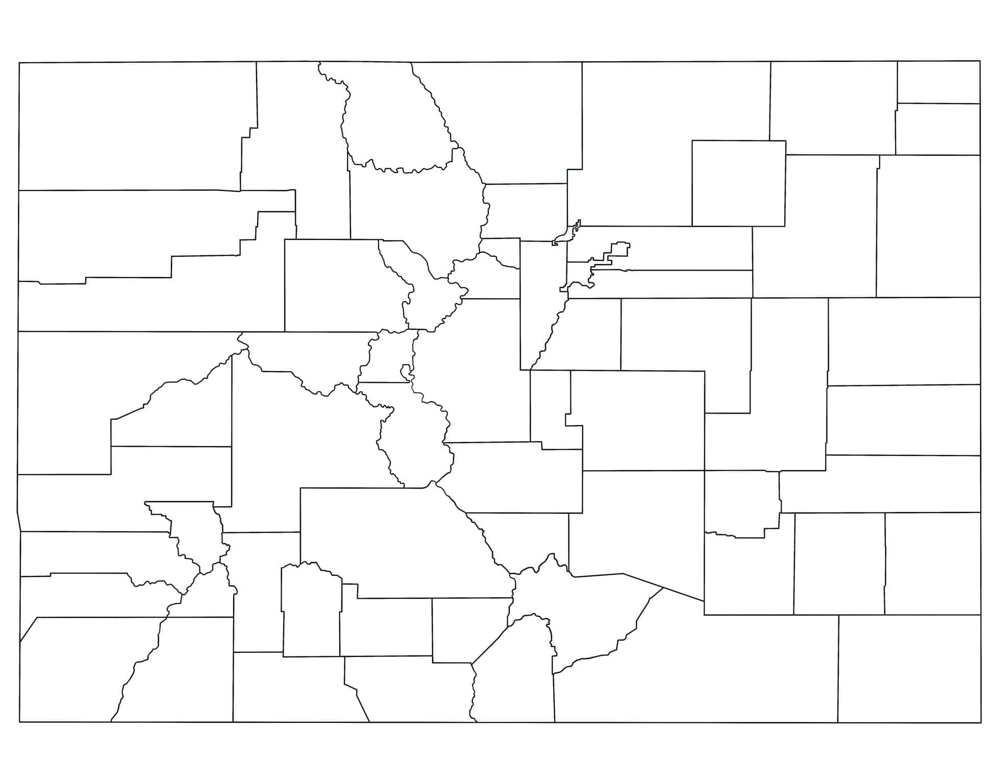 Outline map of Colorado county boundaries